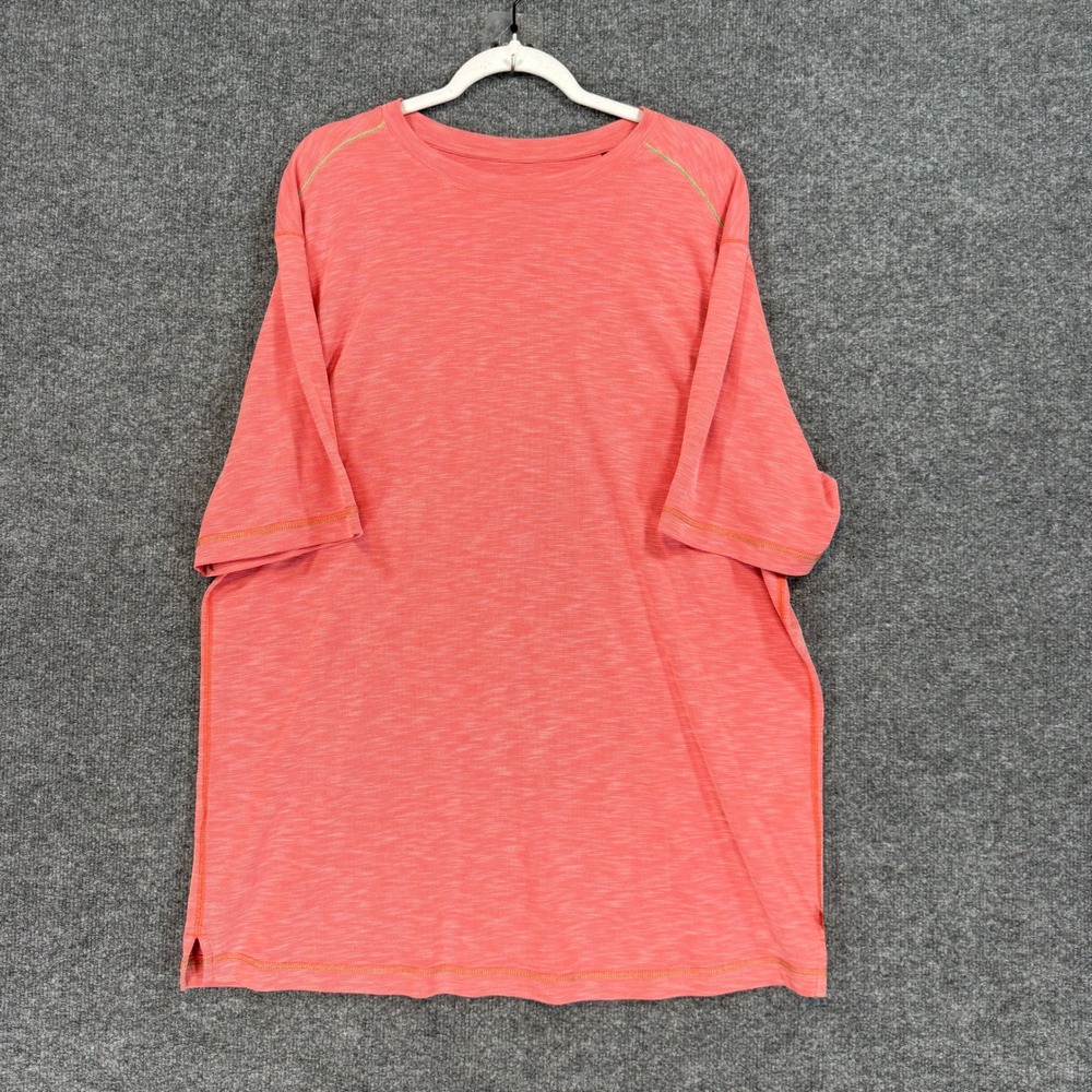 Tommy Bahama Tshirt Mens Large Tall Orange Coral Bali Border Slub Knit Crew Neck